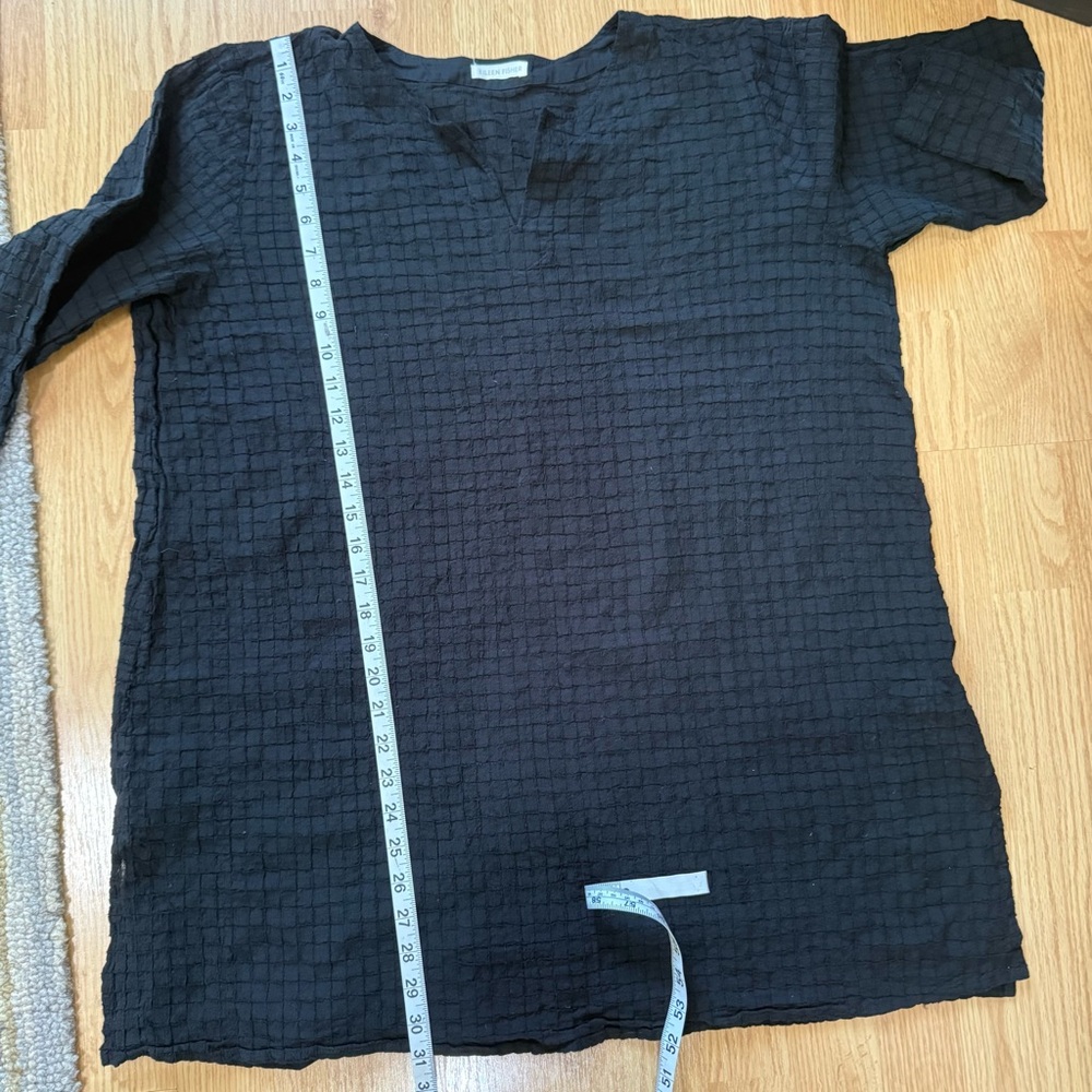 Eileen Fisher Black Organic Cotton Grid Textured Tunic Top L (Estimated) - Picture 9 of 9